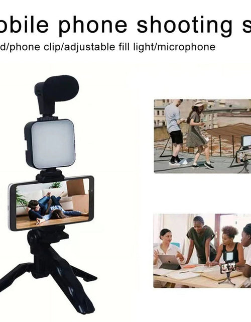 Load image into Gallery viewer, Smartphone Vlogging Kit with Tripod Phone Holder Mini Microphone LED Fill Light Starter for Tiktok Live Stream Video Youtube
