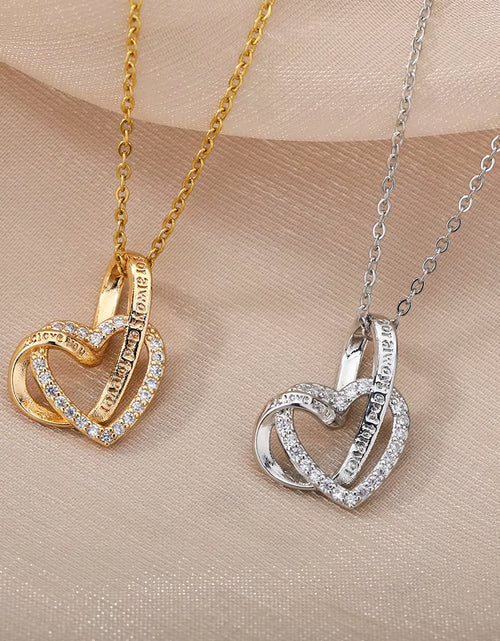 Load image into Gallery viewer, Double Love Heart Pendant Necklace for Women Stainless Steel Gold Color Necklaces Couple Jewelry Valentines Day Gift
