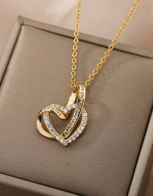 Load image into Gallery viewer, Double Love Heart Pendant Necklace for Women Stainless Steel Gold Color Necklaces Couple Jewelry Valentines Day Gift
