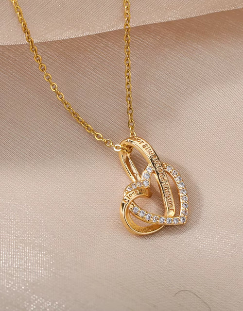 Load image into Gallery viewer, Double Love Heart Pendant Necklace for Women Stainless Steel Gold Color Necklaces Couple Jewelry Valentines Day Gift
