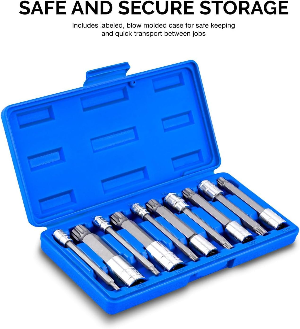 10054A XZN Triple Square Spline Bit Socket Set | Extra Long 4” | 4Mm to 18Mm | 10-Piece Set | S2 and Cr-V Steel