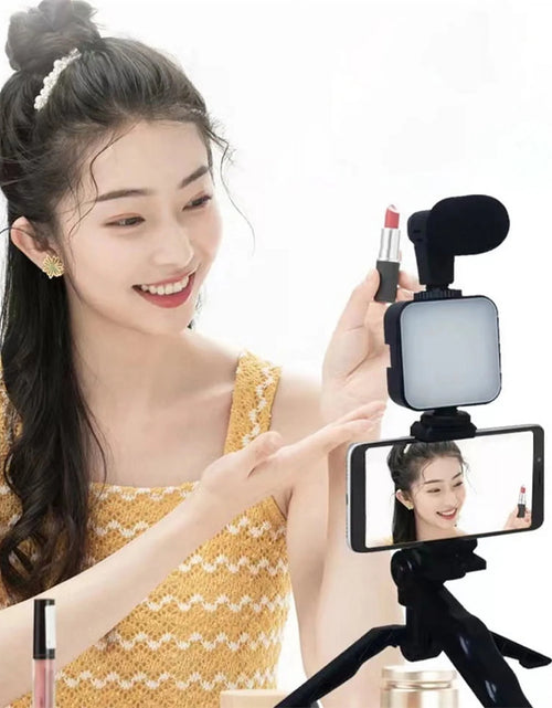 Load image into Gallery viewer, Smartphone Vlogging Kit with Tripod Phone Holder Mini Microphone LED Fill Light Starter for Tiktok Live Stream Video Youtube
