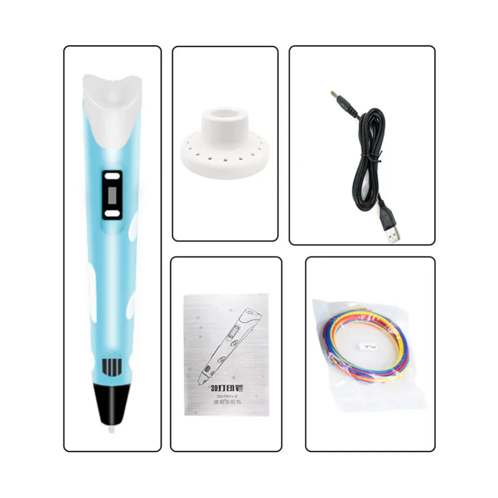 3D Printing Pen Set USB Doodle Drawing LCD Screen and 3 Free Filaments Kid Gift