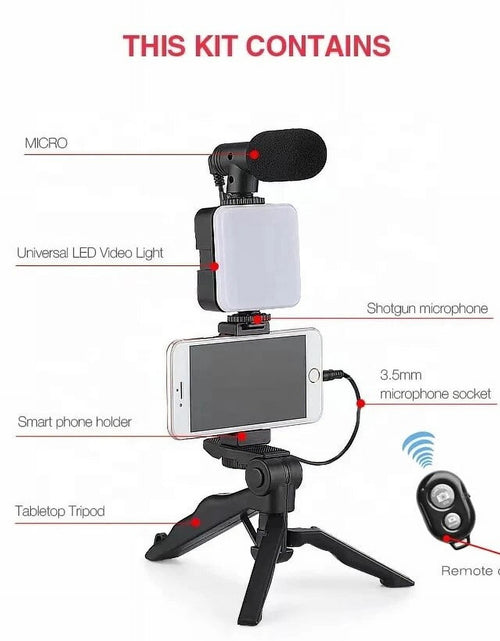 Load image into Gallery viewer, Smartphone Vlogging Kit with Tripod Phone Holder Mini Microphone LED Fill Light Starter for Tiktok Live Stream Video Youtube
