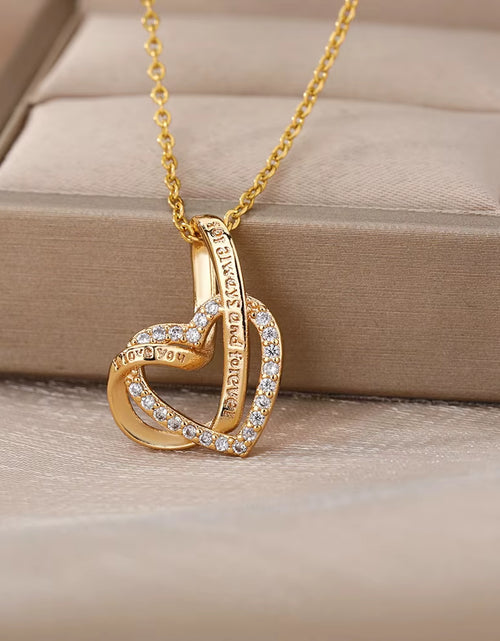 Load image into Gallery viewer, Double Love Heart Pendant Necklace for Women Stainless Steel Gold Color Necklaces Couple Jewelry Valentines Day Gift
