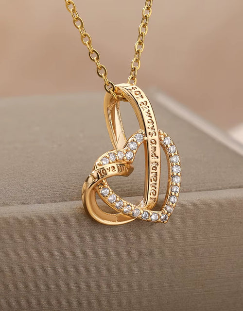 Load image into Gallery viewer, Double Love Heart Pendant Necklace for Women Stainless Steel Gold Color Necklaces Couple Jewelry Valentines Day Gift
