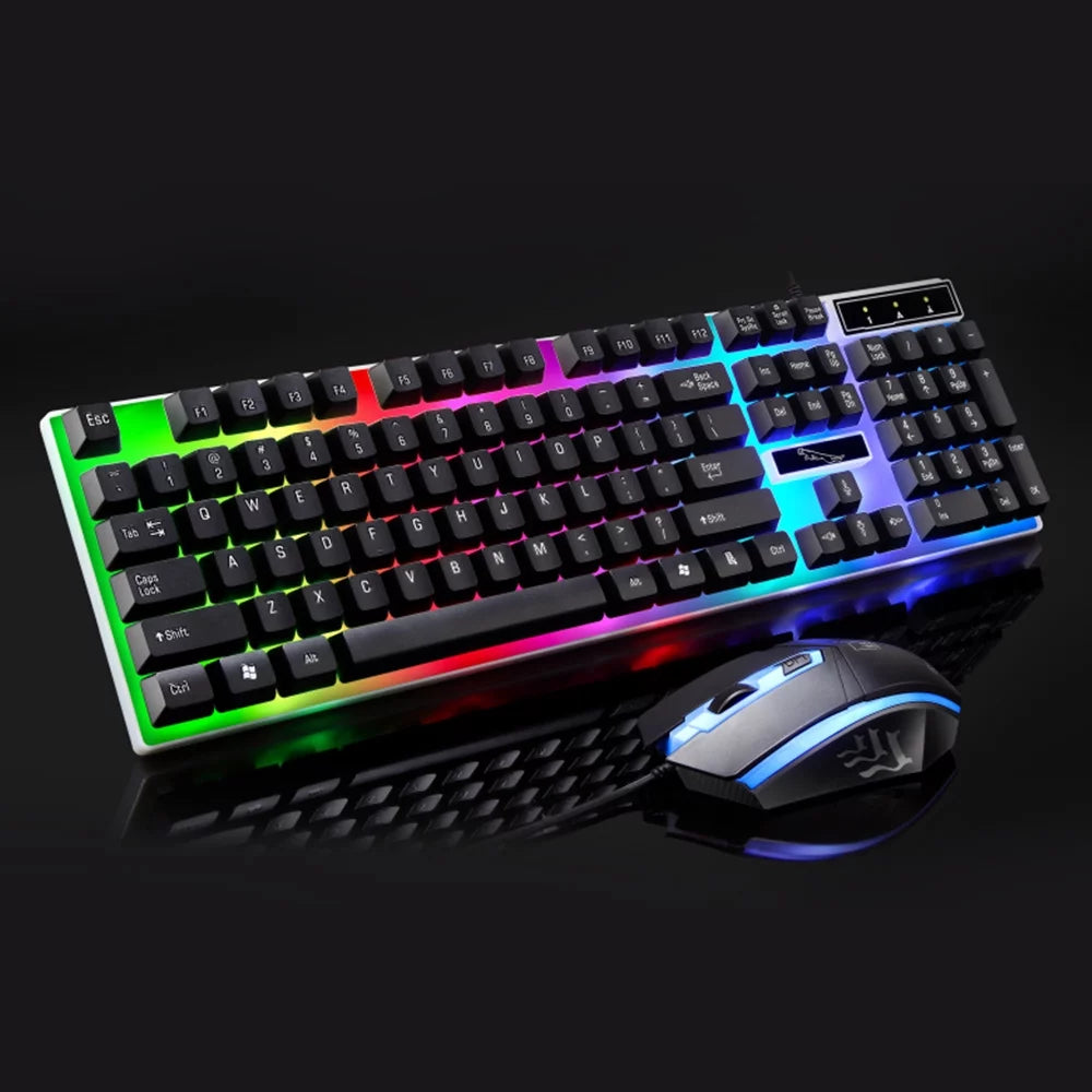 Gaming Keyboard and Mouse Combo, LED Rainbow Backlit Keyboard with 104 Key Computer PC Gaming Keyboard for Pc/Laptop (Black)