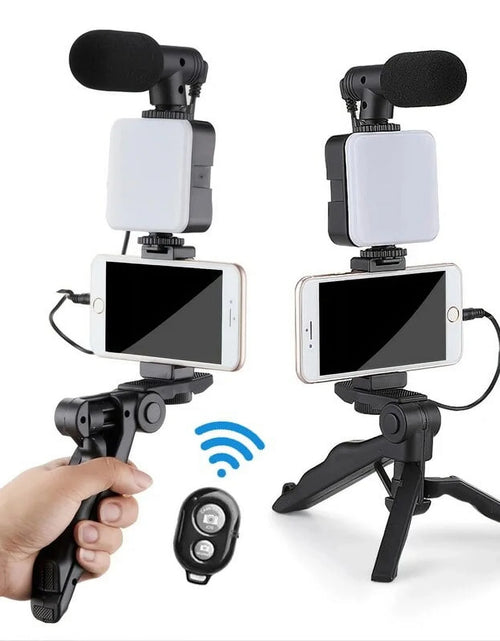 Load image into Gallery viewer, Smartphone Vlogging Kit with Tripod Phone Holder Mini Microphone LED Fill Light Starter for Tiktok Live Stream Video Youtube
