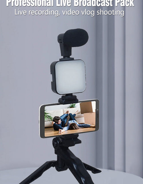 Load image into Gallery viewer, Smartphone Vlogging Kit with Tripod Phone Holder Mini Microphone LED Fill Light Starter for Tiktok Live Stream Video Youtube
