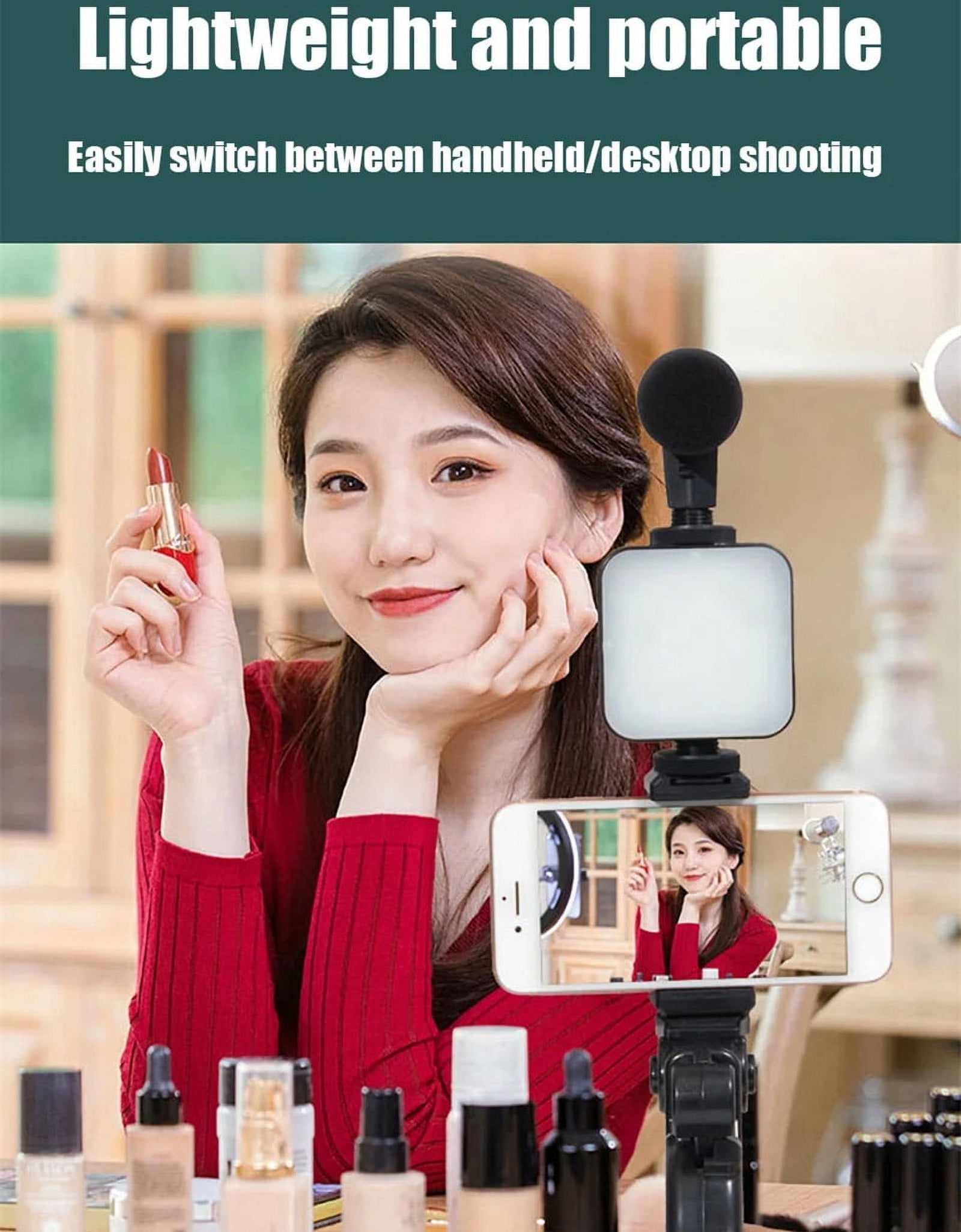 Smartphone Vlogging Kit with Tripod Phone Holder Mini Microphone LED Fill Light Starter for Tiktok Live Stream Video Youtube