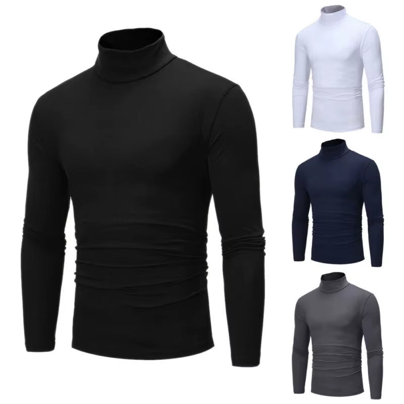 New Fashion Mens Cotton Turtle Neck Turtleneck Sweaters Stretch Shirt Tops plus Size